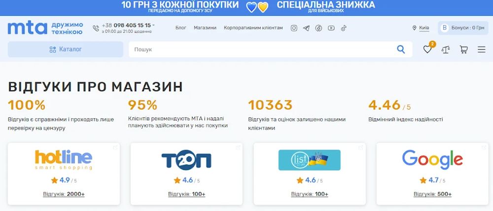 Відгуки клієнтів про інтернет-магазин МТА